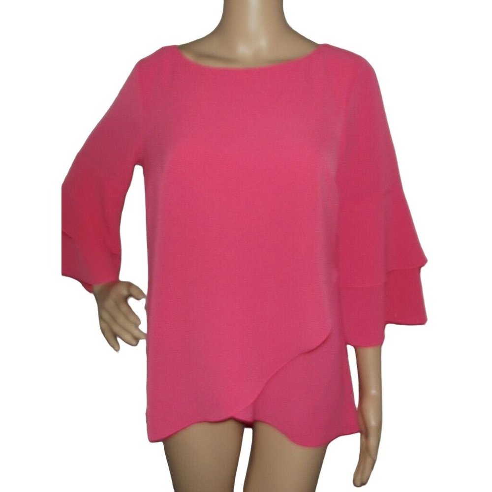 AGB Blouse Size Small pink shirt top textured tulip wrap bell sleeve polyester